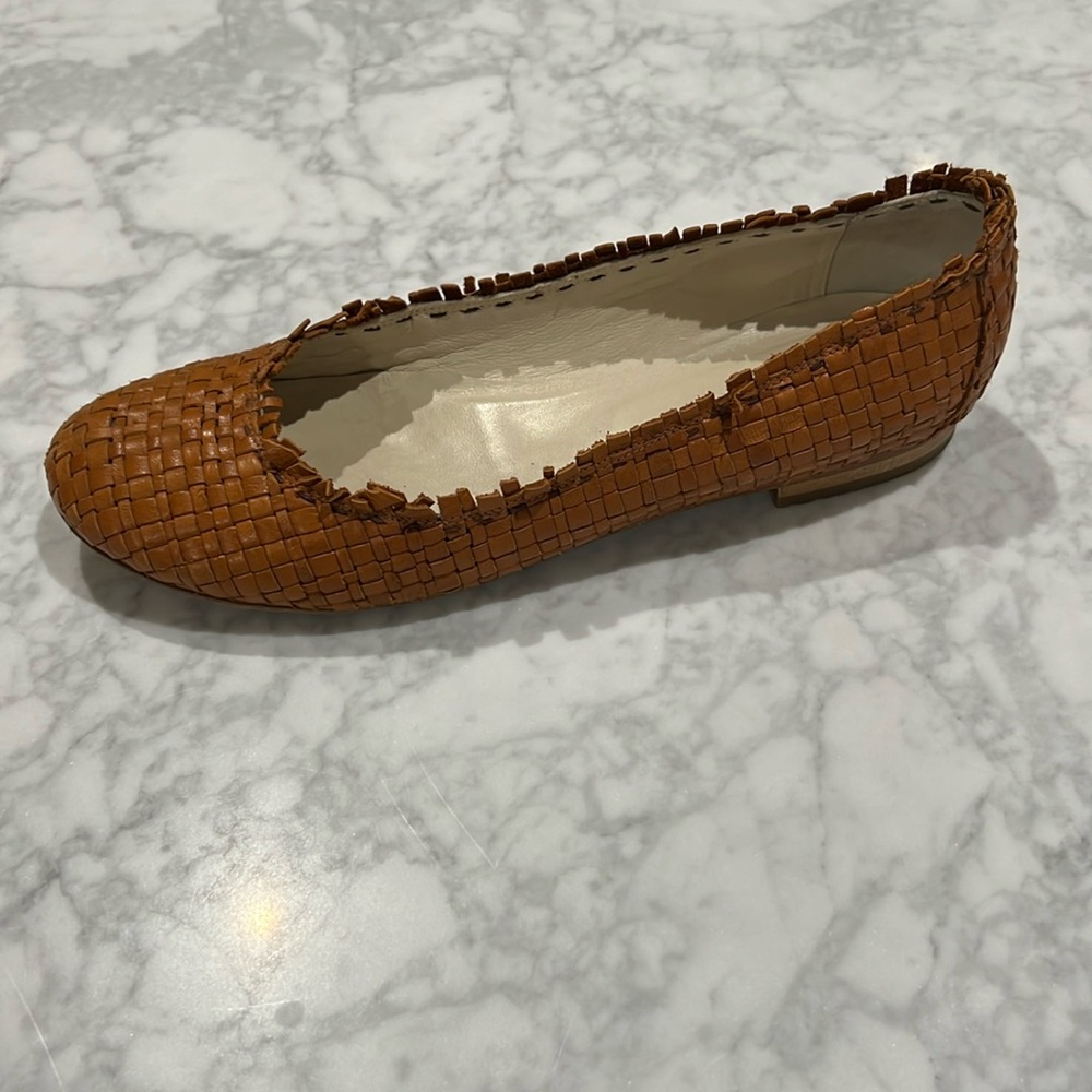 Henry Cuir Caramel Woven Leather Ballet Flats  37.5